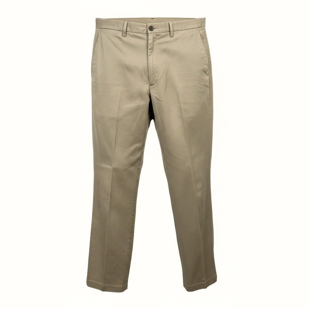 Haggar Premium No‎ Iron Khaki Pants Mens 38x34 Classic Fit Tan Flat Front Chinos